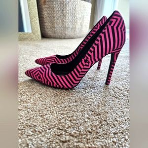 Pink and black striped heels 4 inches